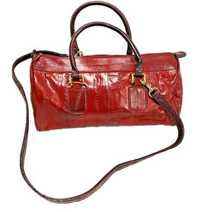 Vintage Red Eel Skin Leather Double Handle Satchel & Shoulderbag Purse Korea